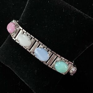 Vintage Sarah Coventry Multicolor Cabochon Link Tennis Bracelet secured clasp